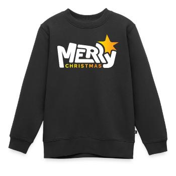 merry christmas font font graffiti star xmas - Kids Premium Organic Sweatshirt - black - Front - AI Model Kid Female (0cm)