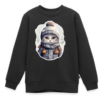 Katze mit Mütze, Schal und Jacke im Schnee - Kinder Premium Organic Sweatshirt - Schwarz - Vorne - AI Model Kid Female (0cm)