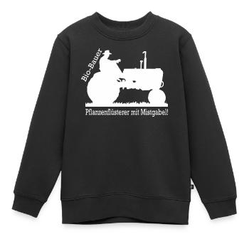 Bio Bauer Pflanzenflüsterer mit Mistgabel Geschenk - Kinder Premium Organic Sweatshirt - Schwarz - Vorne - AI Model Kid Female (0cm)