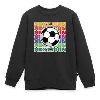 Next Icon Fußball den ganzen Tag Football Kids - Kinder Premium Organic Sweatshirt - Schwarz - Vorne - AI Model Kid Female (0cm)