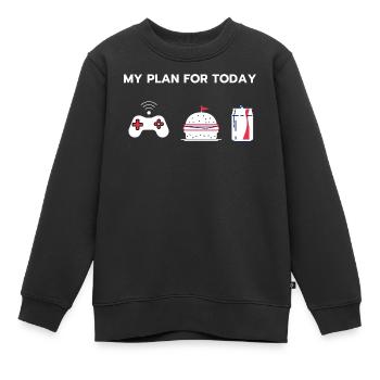 My plan for today - Gaming - Sweat Premium enfant bio - noir - Devant - AI Model Kid Female (0cm)