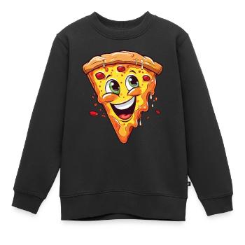 Pizza Pizza Tranche Visage Rires Pizzeria Drôle - Sweat Premium enfant bio - noir - Devant - AI Model Kid Female (0cm)
