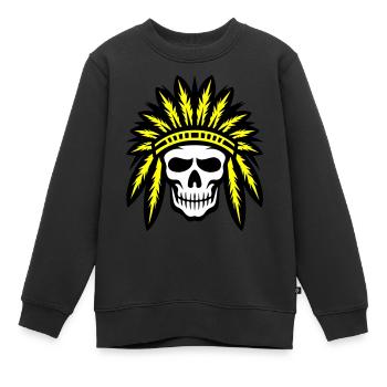Crâne de chef indien apache - Sweat Premium enfant bio - noir - Devant - AI Model Kid Female (0cm)