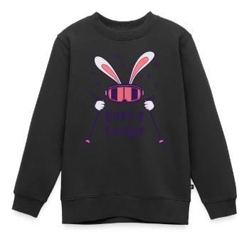 Joyeuses Pâques de la part du lapin de ski avec bâtons de ski - Sweat Premium enfant bio - noir - Devant - AI Model Kid Female (0cm)