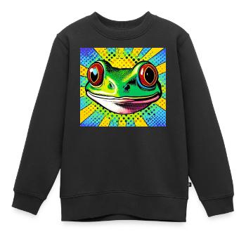 Frosch Pop Art - Kinder Premium Organic Sweatshirt - Schwarz - Vorne - AI Model Kid Female (0cm)
