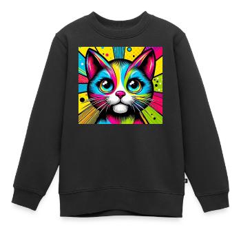 Cat Pop Art - Kids Premium Organic Sweatshirt - black - Front - AI Model Kid Female (0cm)