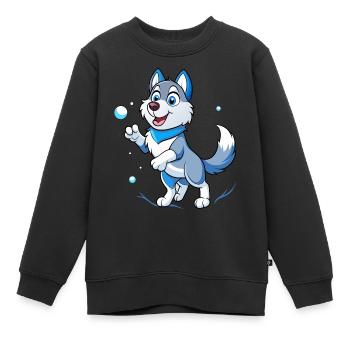 Schneeball-Showdown: Siberian Husky Delight - Kinder Premium Organic Sweatshirt - Schwarz - Vorne - AI Model Kid Female (0cm)