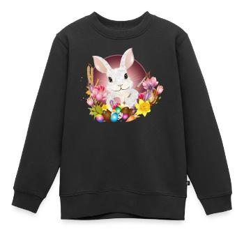 weißes Kaninchen mit Ostereier als Osterhase - Kinder Premium Organic Sweatshirt - Schwarz - Vorne - AI Model Kid Female (0cm)