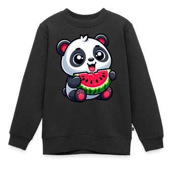 Panda Mit Wassermelone Fruchtig Niedlich - Kinder Premium Organic Sweatshirt - Schwarz - Vorne - AI Model Kid Female (0cm)