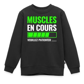 Muskeln im Gange bitte warten - Kinder Premium Organic Sweatshirt - Schwarz - Vorne - AI Model Kid Female (0cm)