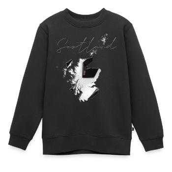 Schottland Landkarte umrahmt echten Fußball EN - Kinder Premium Organic Sweatshirt - Schwarz - Vorne - AI Model Kid Female (0cm)