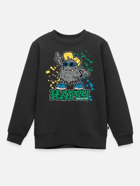 Happy Monster - Kinder Premium Organic Sweatshirt - Schwarz
