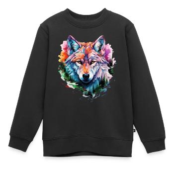 Wolf Wolfskopf Bunt Natur Wildnis Abenteuer Wald - Kinder Premium Organic Sweatshirt - Schwarz - Vorne - AI Model Kid Female (0cm)