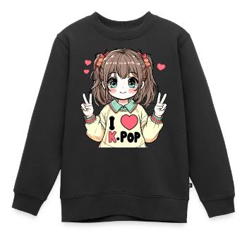 K-pop : J’adore la K-POP - Sweat Premium enfant bio - noir - Devant - AI Model Kid Female (0cm)