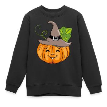 Cartoonhaft lächelnder Kürbis mit Hut - Kinder Premium Organic Sweatshirt - Schwarz - Vorne - AI Model Kid Female (0cm)