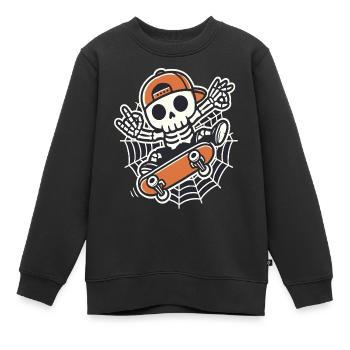 Halloween, Skateboard, Skelett, Spinnennetz - Kinder Premium Organic Sweatshirt - Schwarz - Vorne - AI Model Kid Female (0cm)