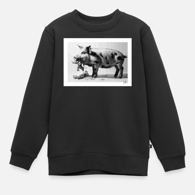 Schwein isst Salat - Kinder Premium Organic Sweatshirt - Schwarz