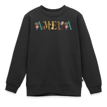 AMELIA Namenskunst mit gestickten Blumen - Kinder Premium Organic Sweatshirt - Schwarz - Vorne - AI Model Kid Female (0cm)