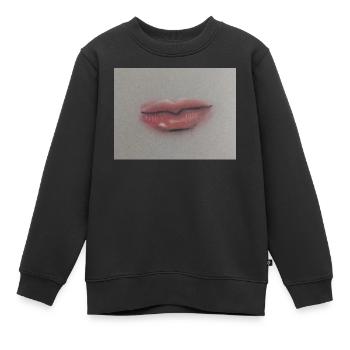 Lip art expressif sur feuille grise - Sweat Premium enfant bio - noir - Devant - AI Model Kid Female (0cm)