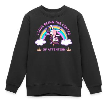 Unicorn Ich liebe es, im Mittelpunkt der Aufmerksamkeit zu stehen - Kinder Premium Organic Sweatshirt - Schwarz - Vorne - AI Model Kid Female (0cm)