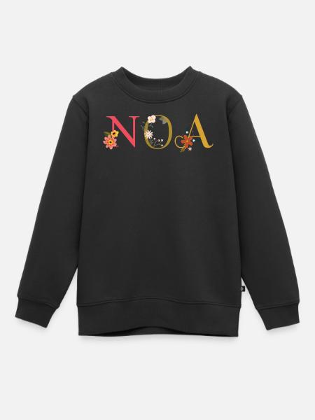 Nom de l’ANO décoré de fleurs - Sweat Premium enfant bio - noir