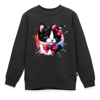 Katze Katzen Motiv Kunst Cat Design Kätzchen Miau - Kinder Premium Organic Sweatshirt - Schwarz - Vorne - AI Model Kid Female (0cm)