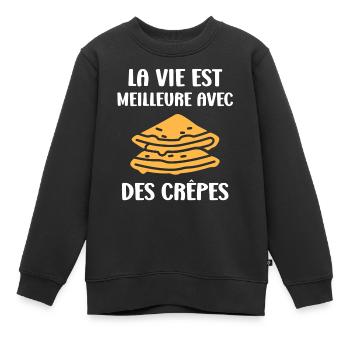 crêpe - Sweat Premium enfant bio - noir - Devant - AI Model Kid Female (0cm)