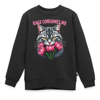 Rage Consumes Me Lustiges Katzenblümchen - Kinder Premium Organic Sweatshirt - Schwarz - Vorne - AI Model Kid Female (0cm)