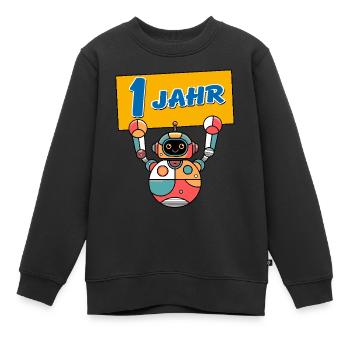 Ich bin 1 Jahr erster Geburtstag mit Roboter - Kinder Premium Organic Sweatshirt - Schwarz - Vorne - AI Model Kid Female (0cm)