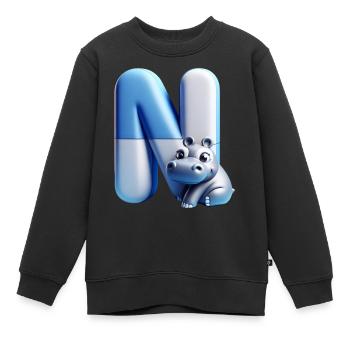Niedliches Nilpferd auf dem Buchstaben N - Kinder Premium Organic Sweatshirt - Schwarz - Vorne - AI Model Kid Female (0cm)