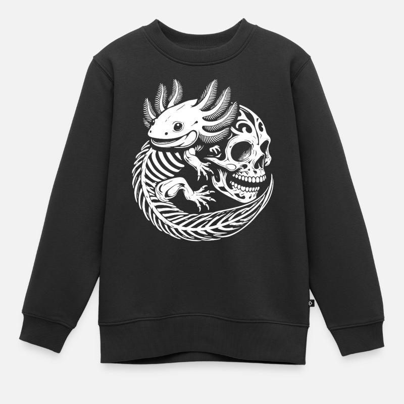 Axolotl et crâne - Sweat Premium enfant bio - noir