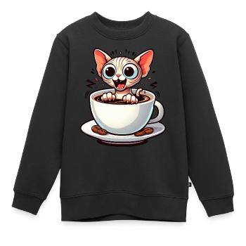 Sphinx Katze Kaffee Kaffeeliebhaber Design - Kinder Premium Organic Sweatshirt - Schwarz - Vorne - AI Model Kid Female (0cm)