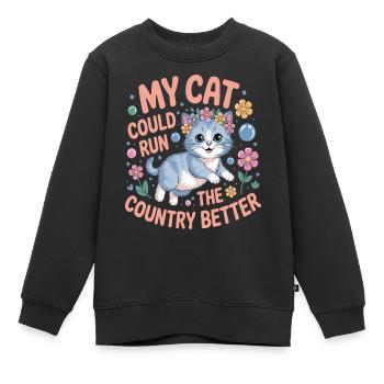 Meine Katze würde das Land besser regieren - Kinder Premium Organic Sweatshirt - Schwarz - Vorne - AI Model Kid Female (0cm)