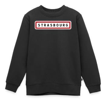 Panneau de Strasbourg, Bas-Rhin - Sweat Premium enfant bio - noir - Devant - AI Model Kid Female (0cm)