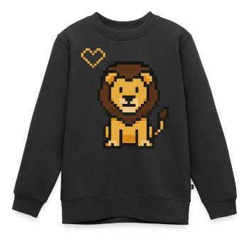 Lion Pixel - Sweat Premium enfant bio - noir - Devant - AI Model Kid Female (0cm)