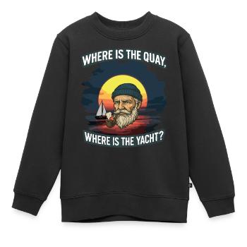 Où se trouve le quai et ce yacht à côté - Sweat Premium enfant bio - noir - Devant - AI Model Kid Female (0cm)