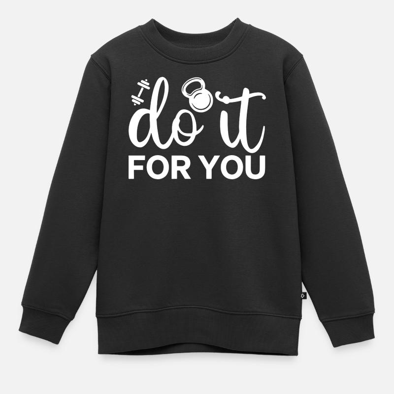 Script de remise en forme motivante avec icône de kettlebell - Sweat Premium enfant bio - noir