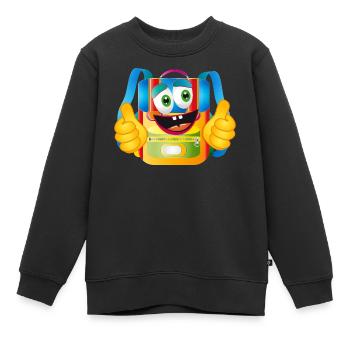 Lustiger Comic-Schulranzen mit Daumen hoch - Kinder Premium Organic Sweatshirt - Schwarz - Vorne - AI Model Kid Female (0cm)