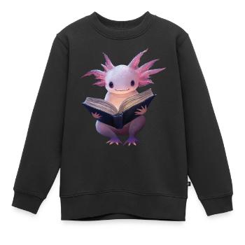 Axolotl liest Buch - Kinder Premium Organic Sweatshirt - Schwarz - Vorne - AI Model Kid Female (0cm)