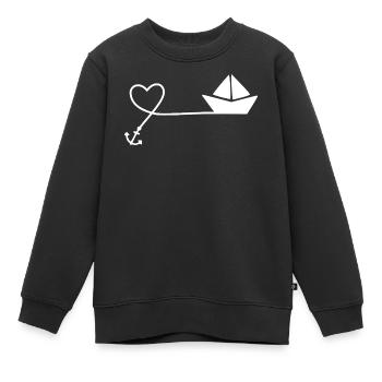 Papierboot Skizze – Segelboot mit Anker und Schnur - Kinder Premium Organic Sweatshirt - Schwarz - Vorne - AI Model Kid Female (0cm)