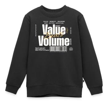 Valeur l’emporte sur le volume – Design de déclaration (foncé) - Sweat Premium enfant bio - noir - Devant - AI Model Kid Female (0cm)