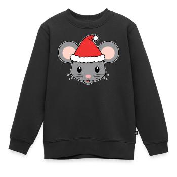 Weihnachtsmaus mit Santa-Hut - Kinder Premium Organic Sweatshirt - Schwarz - Vorne - AI Model Kid Female (0cm)