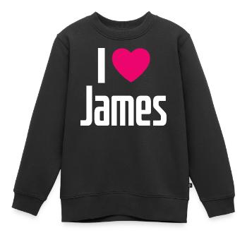 I Love James Pinkes Herz Ich liebe James - Kinder Premium Organic Sweatshirt - Schwarz - Vorne - AI Model Kid Female (0cm)