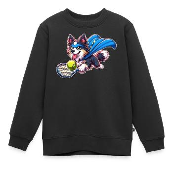 Superheld Corgi Mit Tennisball Und Umhang - Kinder Premium Organic Sweatshirt - Schwarz - Vorne - AI Model Kid Female (0cm)