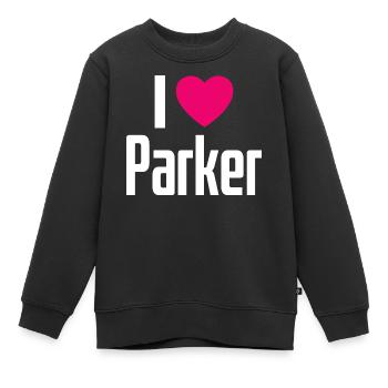 I Love Parker Pinkes Herz Ich liebe Parker - Kinder Premium Organic Sweatshirt - Schwarz - Vorne - AI Model Kid Female (0cm)