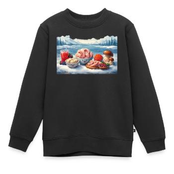 Further north - Mors, Struganina, Pelmeni, Caviar, - Kids Premium Organic Sweatshirt - black - Front - AI Model Kid Female (0cm)