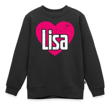 I Love Lisa Pinkes Herz Ich liebe Lisa - Kinder Premium Organic Sweatshirt - Schwarz - Vorne - AI Model Kid Female (0cm)