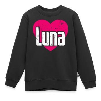 I Love Luna Pink Heart I Love Luna - Kids Premium Organic Sweatshirt - black - Front - AI Model Kid Female (0cm)