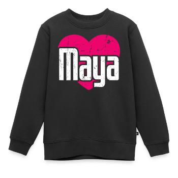 J’aime Maya Cœur Rose J’aime Maya - Sweat Premium enfant bio - noir - Devant - AI Model Kid Female (0cm)