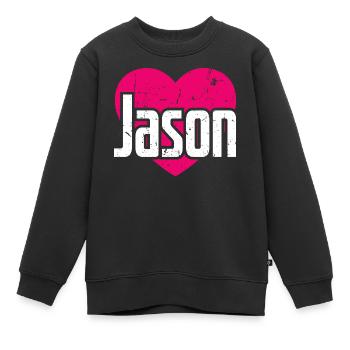 J’aime Jason Pink Heart J’aime Jason - Sweat Premium enfant bio - noir - Devant - AI Model Kid Female (0cm)